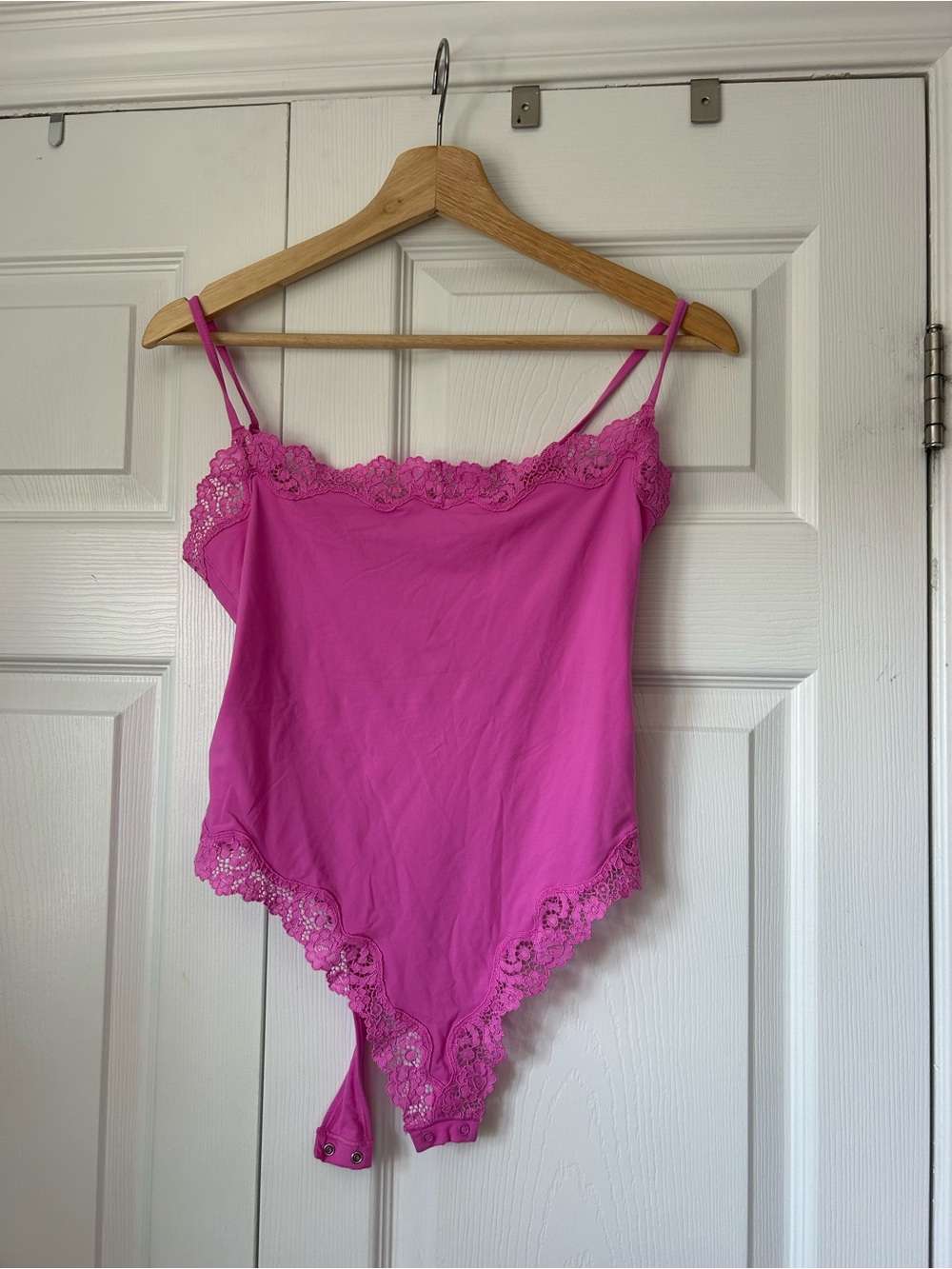 SKIMS Pink Lace-Trim Camisole Bodysuit